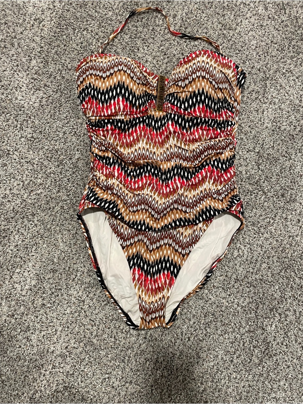 La Blanca Chevron One-Piece Swimsuit in Red, Black & Tan